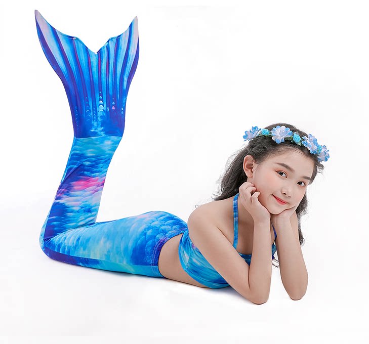 美人鱼儿童游泳衣公主裙子三件套服装女孩鱼尾巴衣服宝宝分体套装