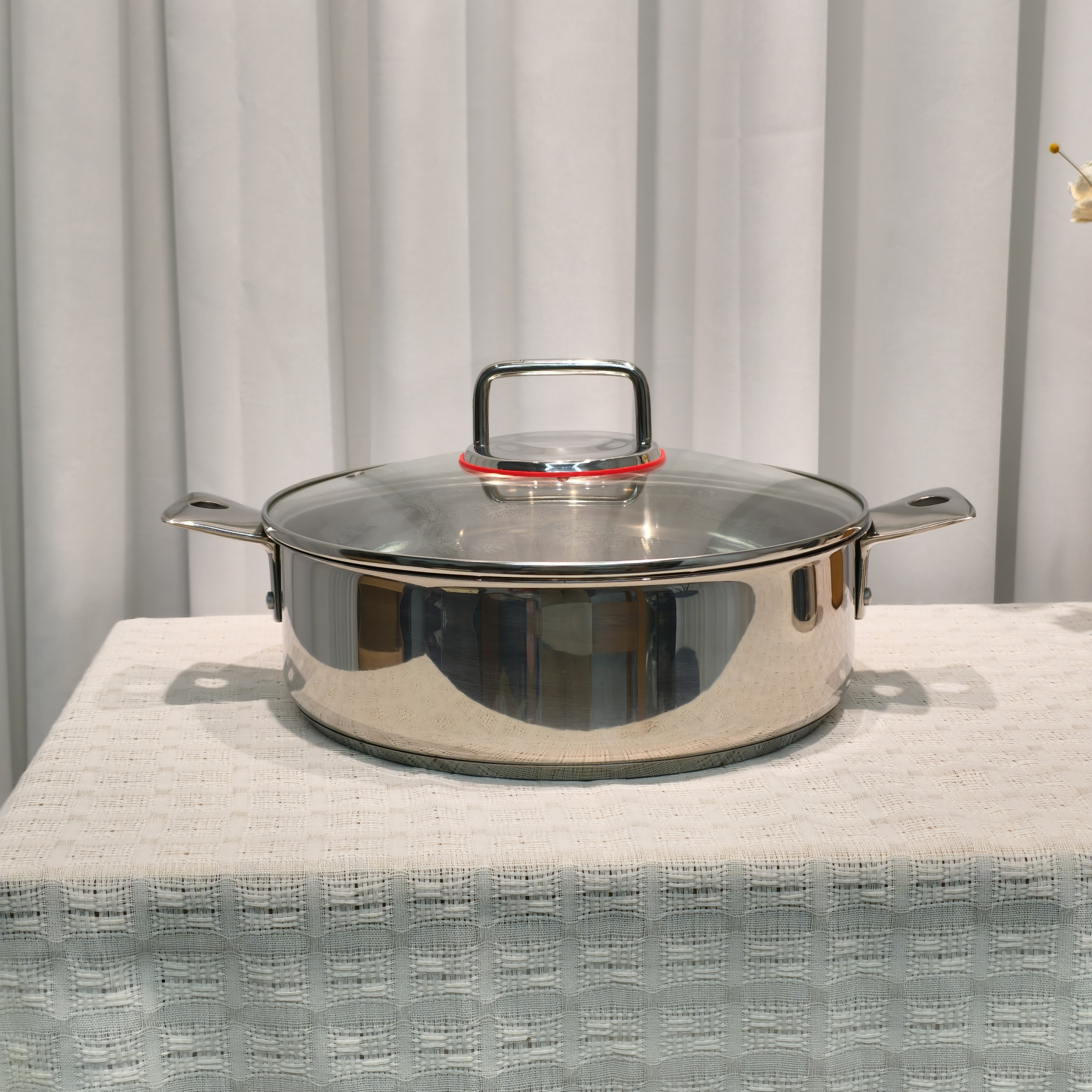 C家304不锈钢28cm火锅汤锅炖锅蒸锅鱼鳞纹防粘双耳加厚不挑炉灶