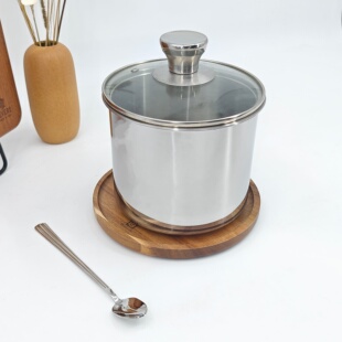 16cm内径三层钢可加热一体成型配锅盖长柄勺猪油罐储物罐小锅