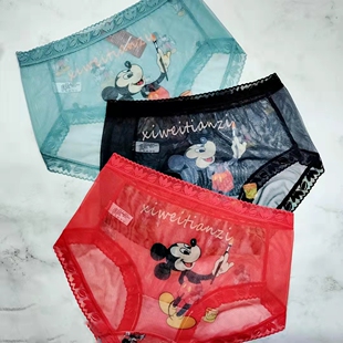 女士内裤网红爆款网纱蕾丝卡通米奇可爱中高腰轻薄速干高弹包臀裤