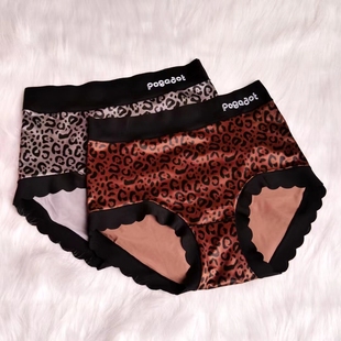 新款豹纹豹点收腹性感高腰丝绸缎面丝滑无痕高弹包臀柔软三角裤