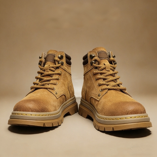 真皮马丁靴男高邦工装鞋冬季防水防滑大黄靴英伦皮鞋高帮沙漠短靴