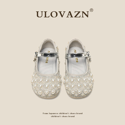 日本Ulovazn童鞋~女童公主鞋2024新款甜美可爱水晶鞋女宝宝小皮鞋