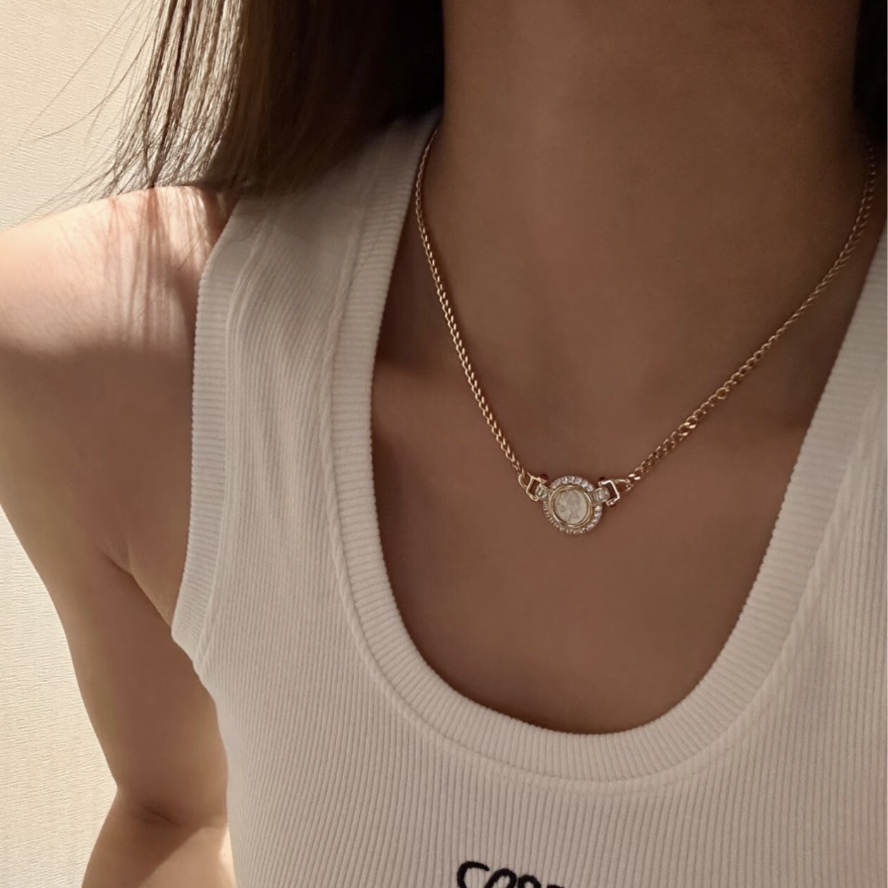 【水泽仙女】复古做旧古币吊坠项链轻奢显贵锁骨链