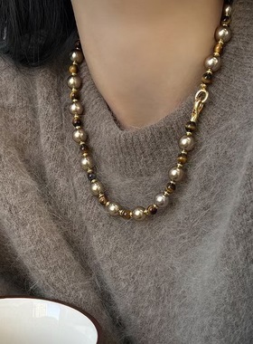 新款秋冬美拉德虎眼石项链