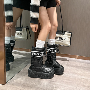 百搭雪地靴 保暖防水时尚 欧洲站厚底月亮靴女2025冬新款 中筒滑雪鞋