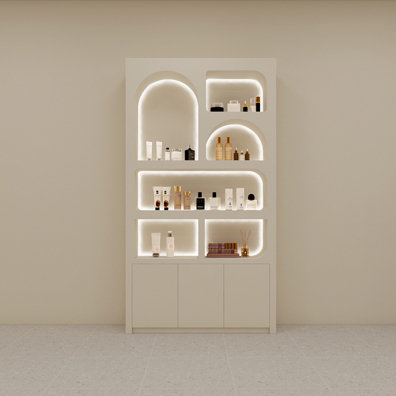 木匠者定制烤漆化妆品美容院产品柜护肤品直播间展示柜带灯光高柜