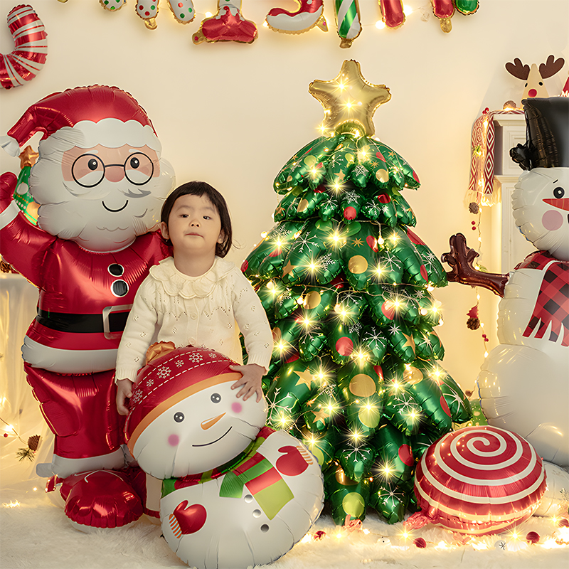充气圣诞树装饰气球打气铝膜场景布置道具氛围立体站立商场老人