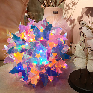 春节龙年镭射灯笼儿童手提花灯手工diy材料水晶网红蝴蝶发光彩色