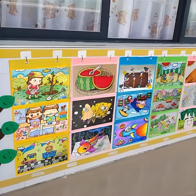 幼儿园作品收纳展示袋儿童美术画画绘本透明袋墙上悬挂式a4表征袋