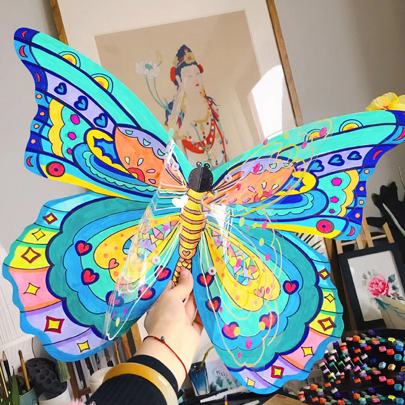 空白蝴蝶手工翅膀绘画纸板亲子diy制作材料包涂色立体彩绘美术