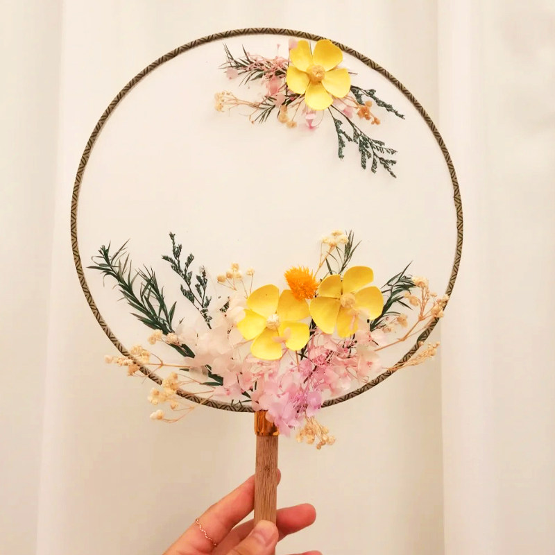 母亲节干花团扇diy材料包自制永生花压花扇子手工制作活动布置