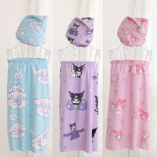 可爱少女心卡通美乐蒂小恶魔毛巾料纽扣抹胸浴巾干发帽套装两件套