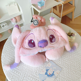 少女心可爱卡通史迪仔连帽U型枕护颈枕旅行便携飞机枕颈椎护脖枕