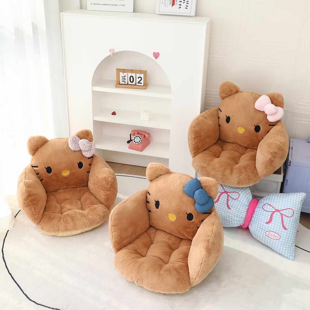 可爱卡通猫咪毛绒加厚半包围办公座椅靠枕一体坐垫椅垫护腰屁股垫