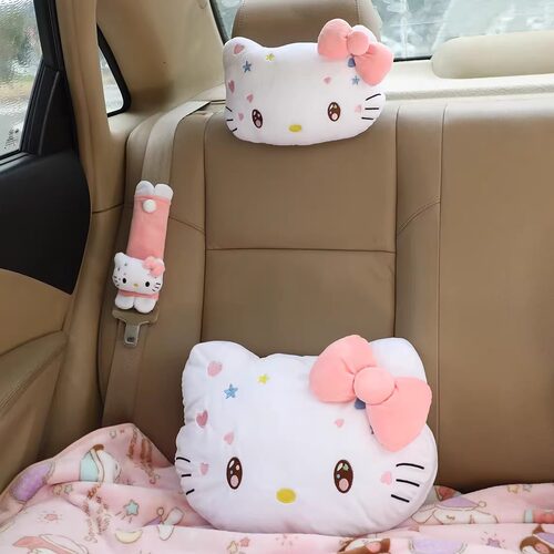可爱猫咪蝴蝶结汽车头枕护颈枕卡通女神车饰四季车枕腰靠新车礼物