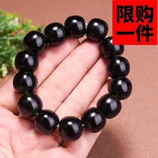 新疆和田玉手链黑墨玉老型珠手串青玉路路通手链青玉档位珠佛珠