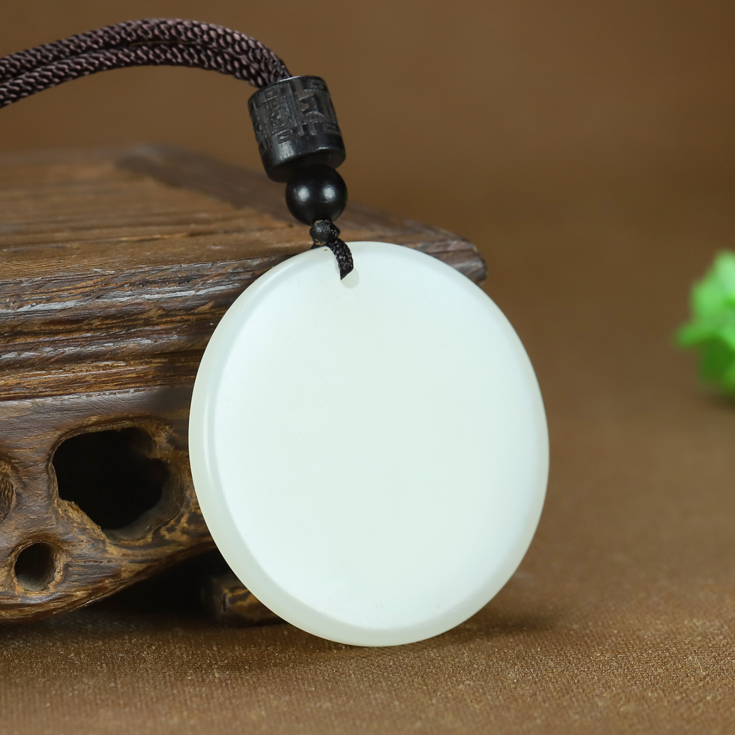 和田玉白玉圆形平安无事牌吊坠新疆玉原石平安扣挂件玉石玉佩项链
