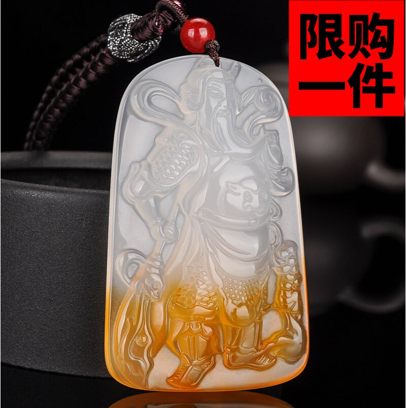 冰种俏色白玉髓关公吊坠挂件和田玉大刀关公关云长武财神平安玉牌