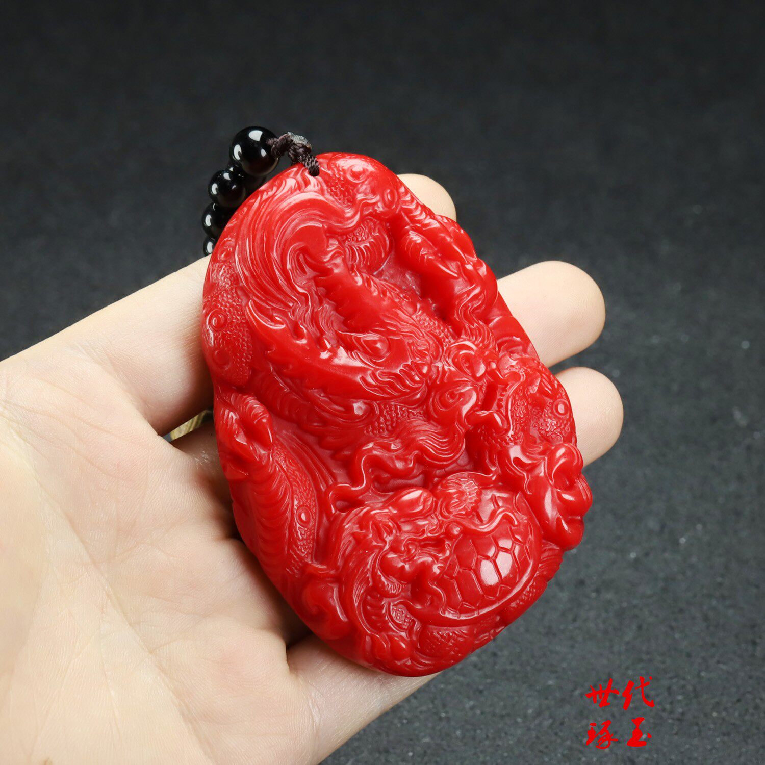 新疆和田玉霸气龙牌把件红玉龙龟手把件鸡血玉龙腾四海生肖龙腰牌