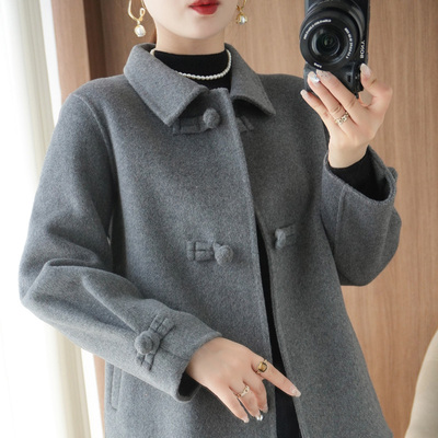 新中式双面羊绒大衣女呢子外套