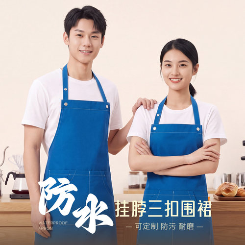 新品牛津布防水挂脖围裙定制logo