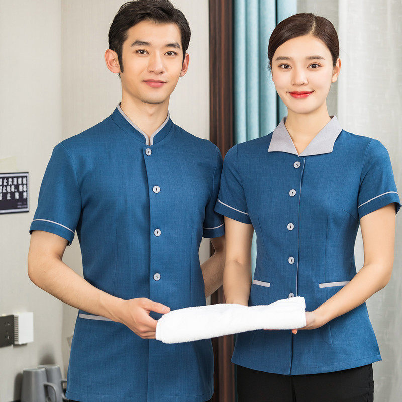 酒店宾馆高端客房服务员清洁制服后勤阿姨保洁工作服绿色长袖翻领