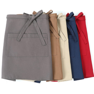 烧烤火锅饭店前厅餐饮服务员工作装短小围裙黑色厨房防水油污定制