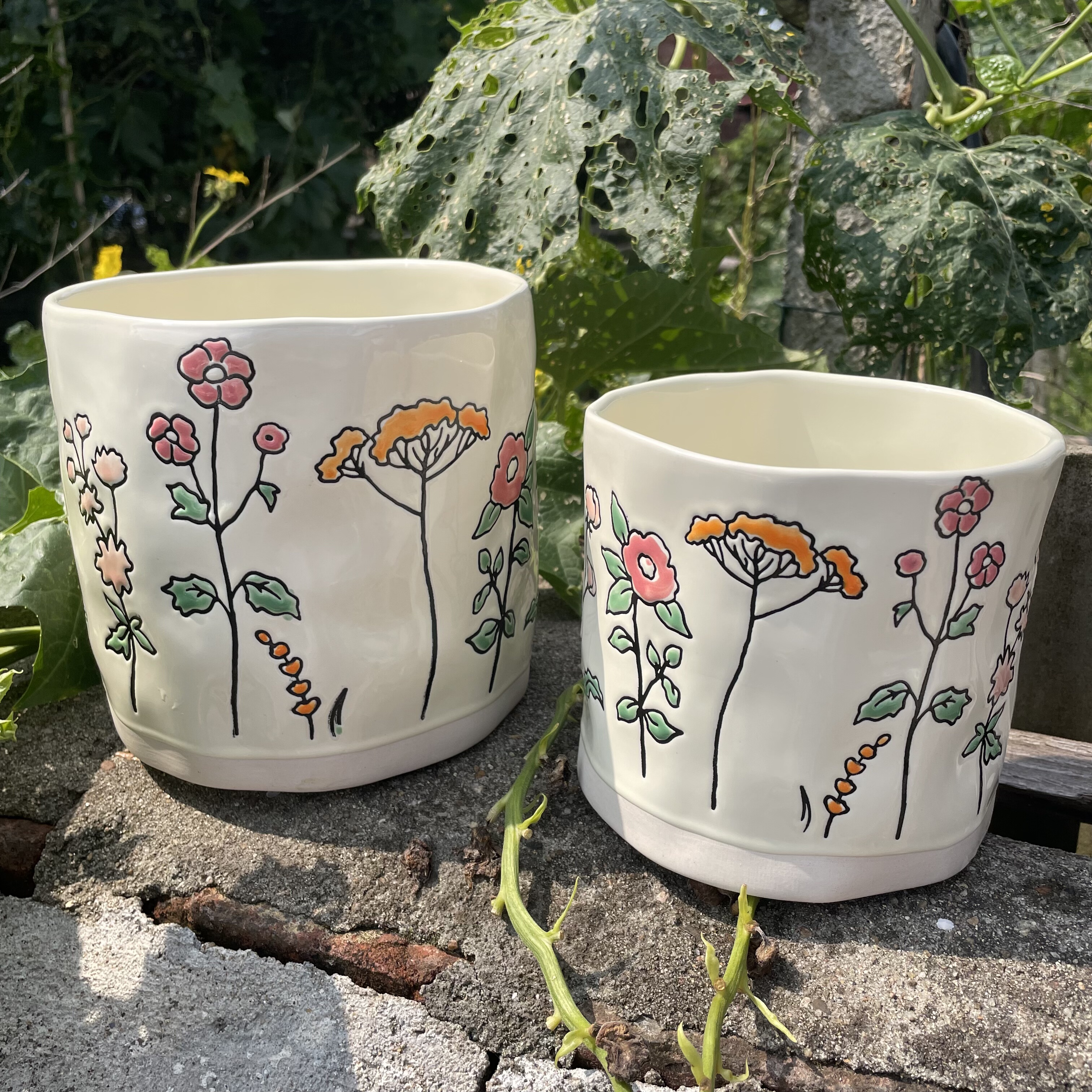 外贸出口异形手绘花卉陶瓷花盆大口径多肉植物盆栽室内阳台绿植盆