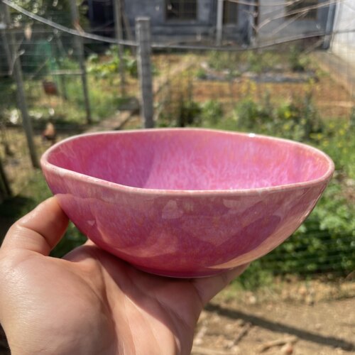 粉红色窑变釉下彩陶瓷异形汤碗个性不规则吃面碗家用菜碗西餐厅具