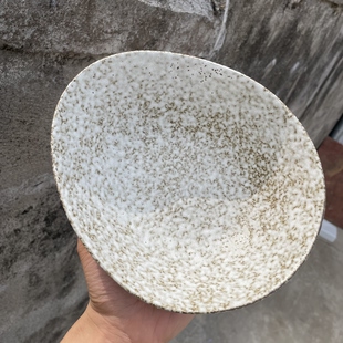 粗陶8英寸复古日式陶瓷面碗石头纹创意敞口家用水果沙拉汤碗商用