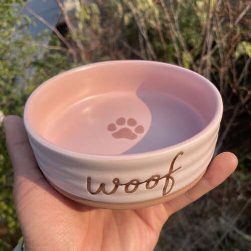 粉色陶瓷猫咪手绘宠物碗5英寸可爱食盆猫盆喝水饭碗粮碗水碗打翻