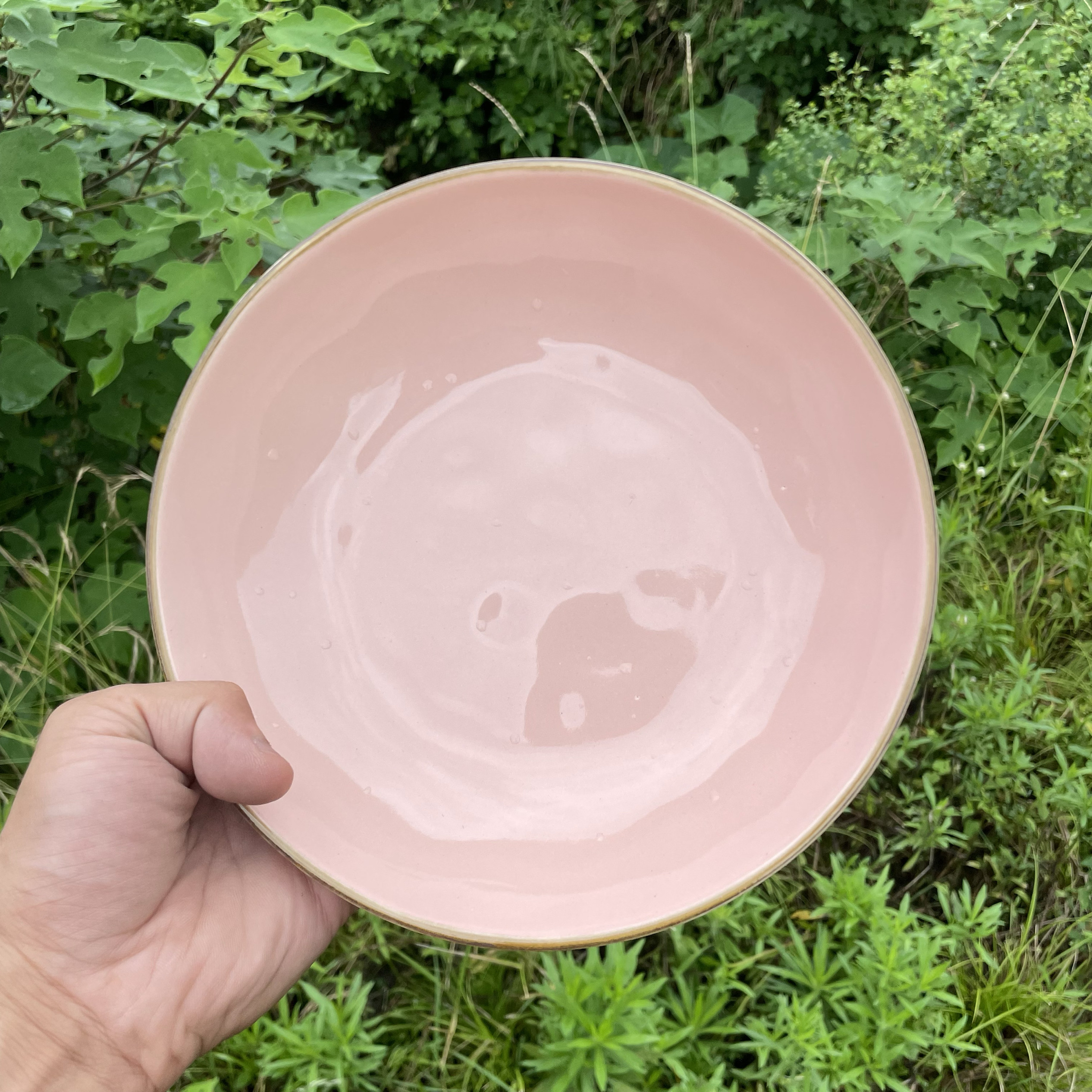 粉色少女心8英寸陶瓷深盘家用汤碗加厚高颜值手捏纹菜盘饭盘防烫