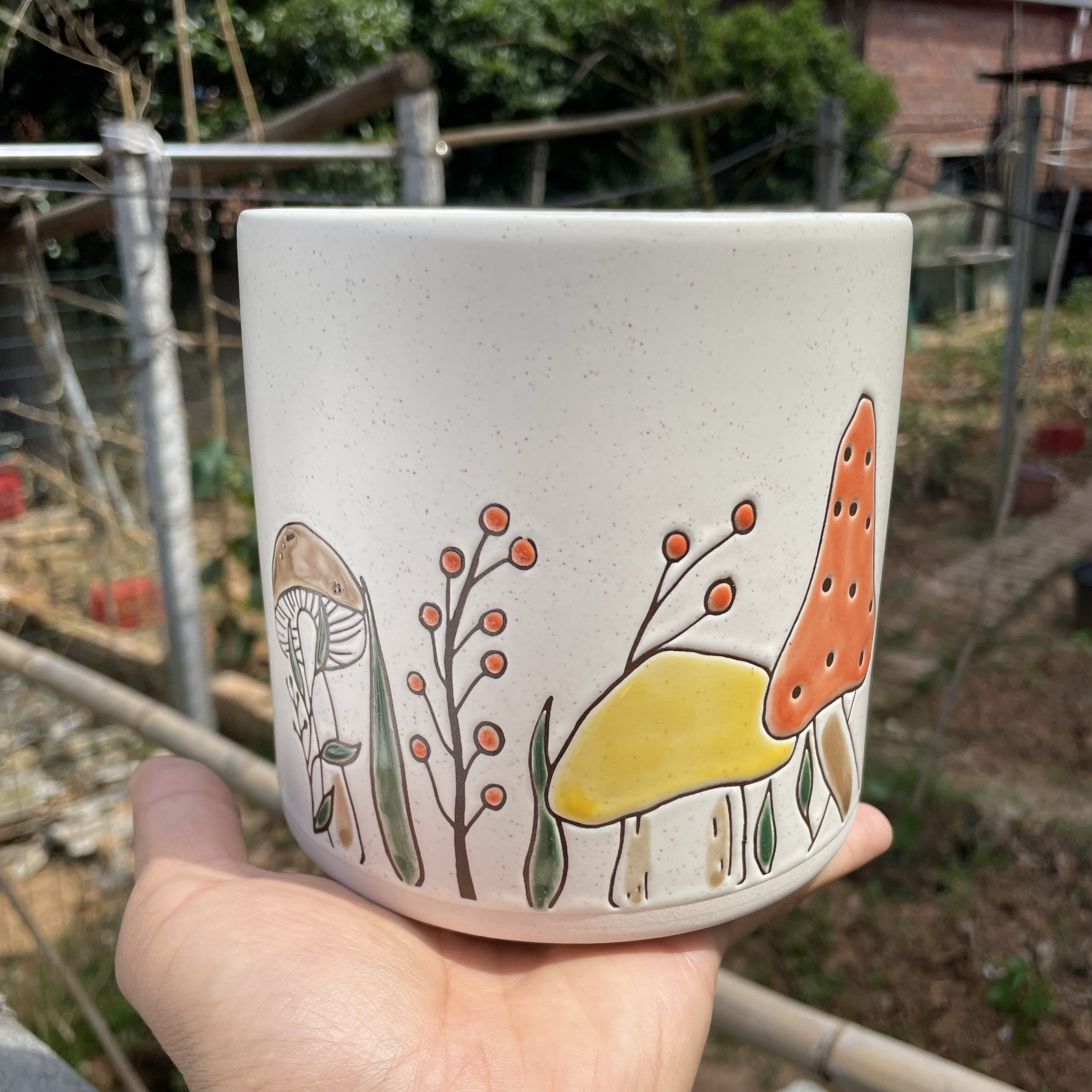 好看蘑菇陶瓷花盆收纳桶底部带孔筷子桶饭汤勺放置筒中罐可爱植物,家居饰品,花盆,淘宝优惠券,粉丝福利购,淘宝优惠卷