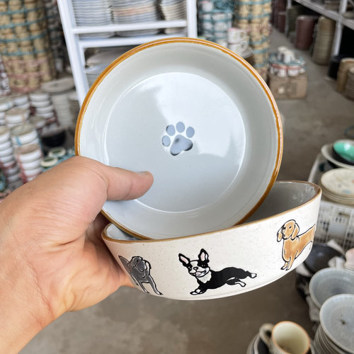 猫碗陶瓷腊肠狗碗猫咪食盆狗盆狗狗喝水猫粮碗宠物水碗食碗防打翻