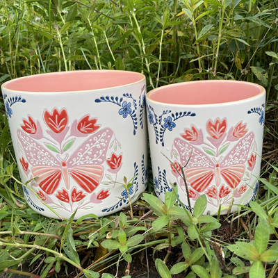 蝴蝶花卉陶瓷花盆家用室内轻奢高级感蝴蝶兰创意大花盆厨房收纳桶