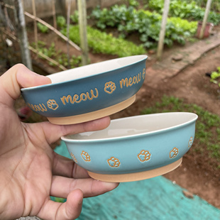 美式 5英寸浮雕猫咪宠物碗小猫慢食盆水盆陶瓷小碗碟少女可爱吃饭