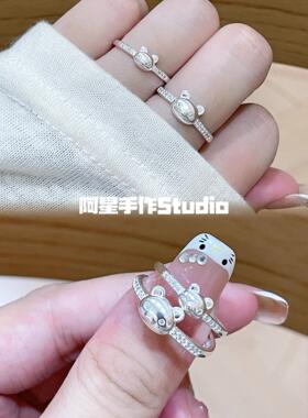 阿星手作足银纯银轻松熊情侣对戒