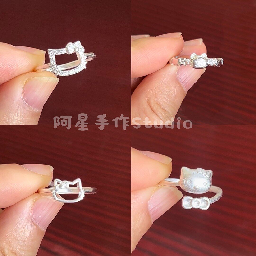 阿星手作足银小众简约kt猫头银戒