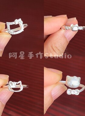 阿星手作足银小众简约kt猫头银戒