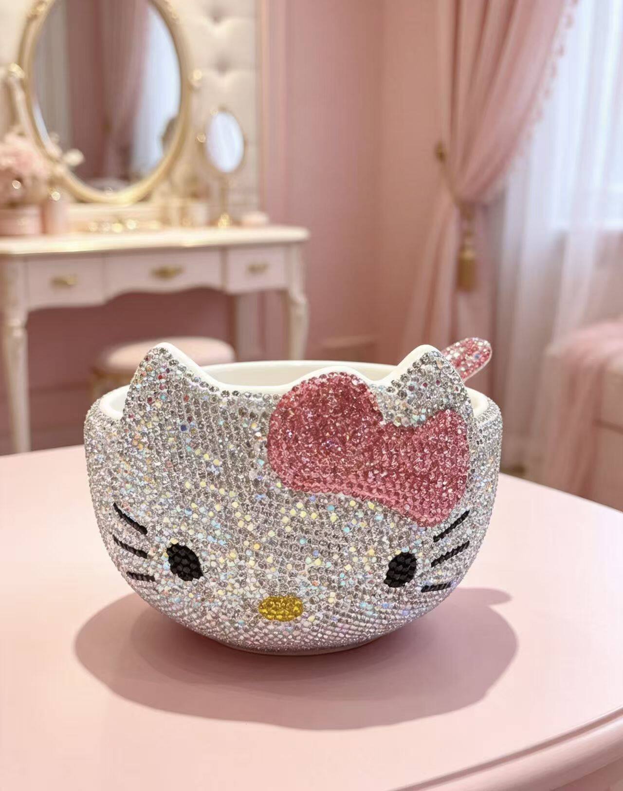 手工重工镶钻可爱kt猫咪陶瓷饭碗新款高颜值米饭碗单个吃饭碗