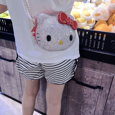 新设计超萌女生卡通哈喽kitty钻包可爱时尚holle猫手工镶钻手提包