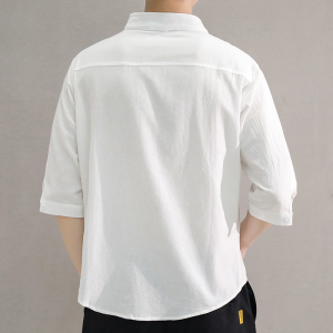 夏季立领洗水棉皱透气吸汗男七分袖宽松大码潮男装衬衣C1020-P24图片