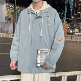 港风秋季新款男女假两件夹克连帽外套大码Y8122-P-65，男装夹克，星座1109-2