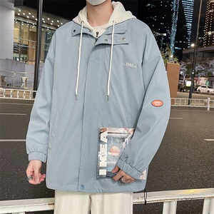 港风秋季新款男女假两件夹克连帽外套大码Y8122-P-65图片