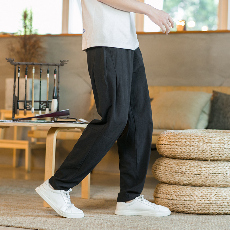 男休闲风垂感亚麻九分长裤男装冰丝潮男装大码宽松裤K07-P40，男装休闲裤，星座1109-2