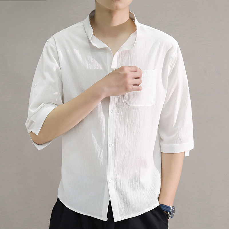 C1020-P24夏季立领五分中袖潮男士短袖衬衫七分袖大码衬衣男控38,男装卫衣,星座1109-2