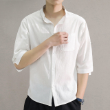 C1020-P24夏季立领五分中袖潮男士短袖衬衫七分袖大码衬衣男控38，男装卫衣，星座1109-2