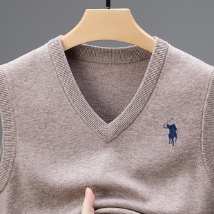 柏拉图保罗羊毛衫V领背心加厚毛衣中青年宽松坎肩无袖羊绒马甲男