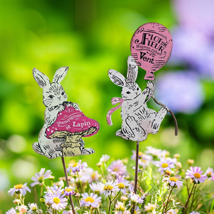 铁艺兔子气球花插可爱小动物绿植花盆插牌装 饰品 饰可爱花园杂货装